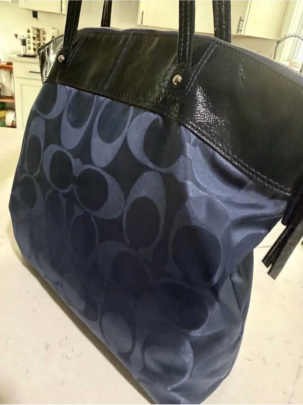 Vintage 2000’s Coach Laura Embossed Leather Navy Tote Bag